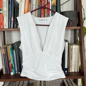 Abercrombie & Fitch Soft A&F Collection White Plunge Ruched Shirt in White